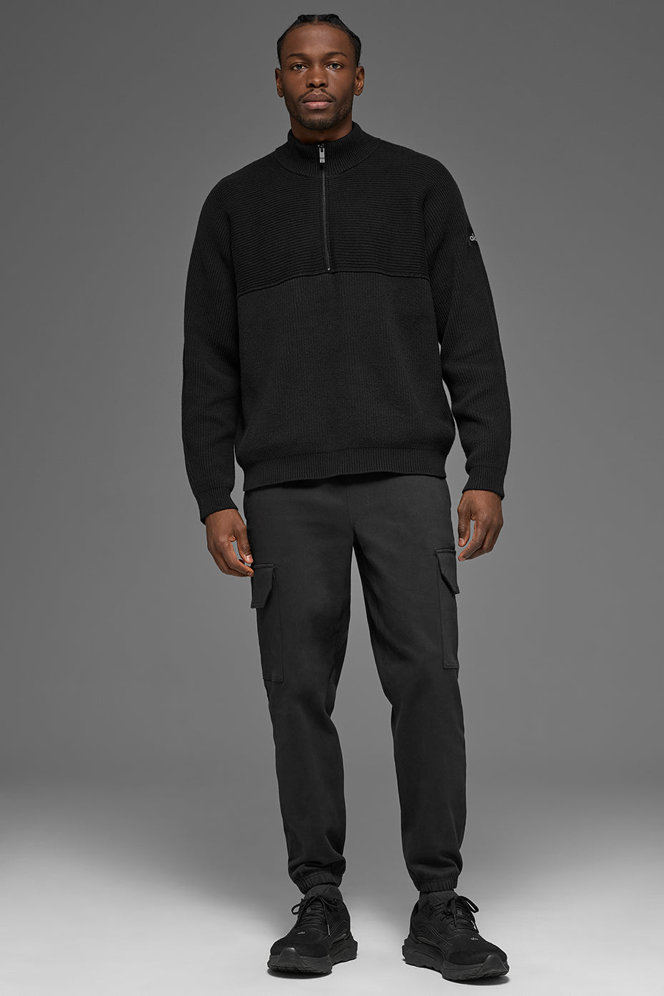 Alo Yoga Domain Shift Rib Knit 1/4 Zip Sweater - Black