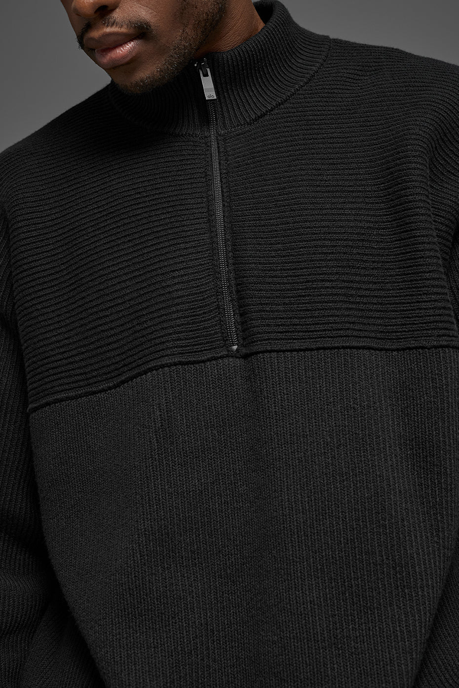 Alo Yoga Domain Shift Rib Knit 1/4 Zip Sweater - Black