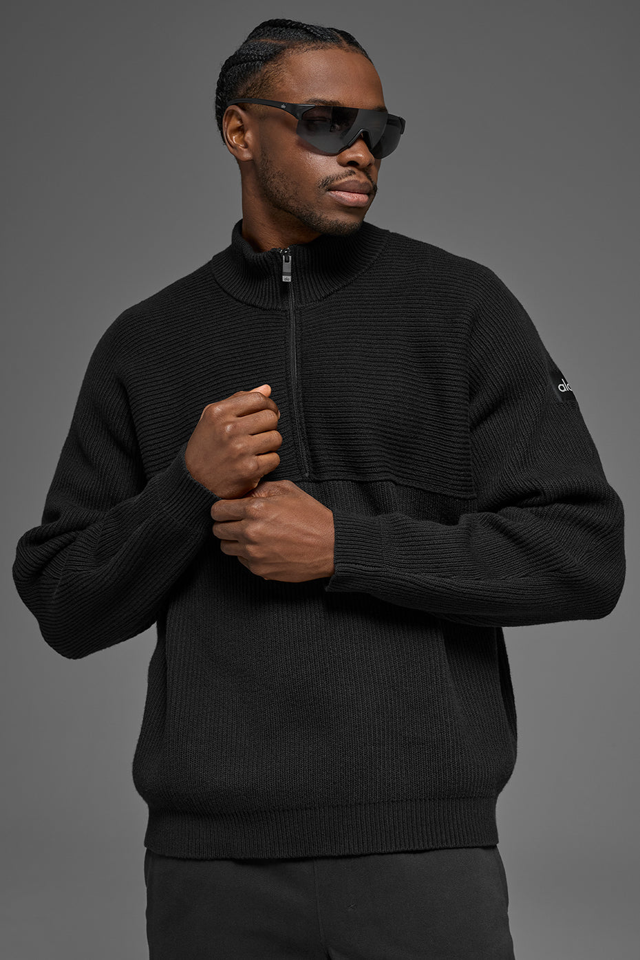 Alo Yoga Domain Shift Rib Knit 1/4 Zip Sweater - Black