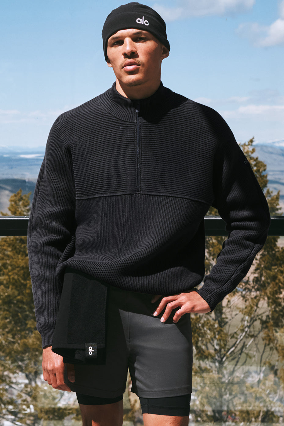 Alo Yoga Domain Shift Rib Knit 1/4 Zip Sweater - Anthracite