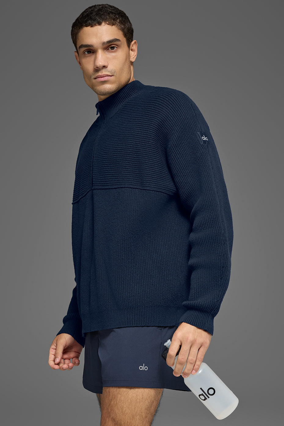 Alo Yoga Domain Shift Rib Knit 1/4 Zip Sweater - Navy
