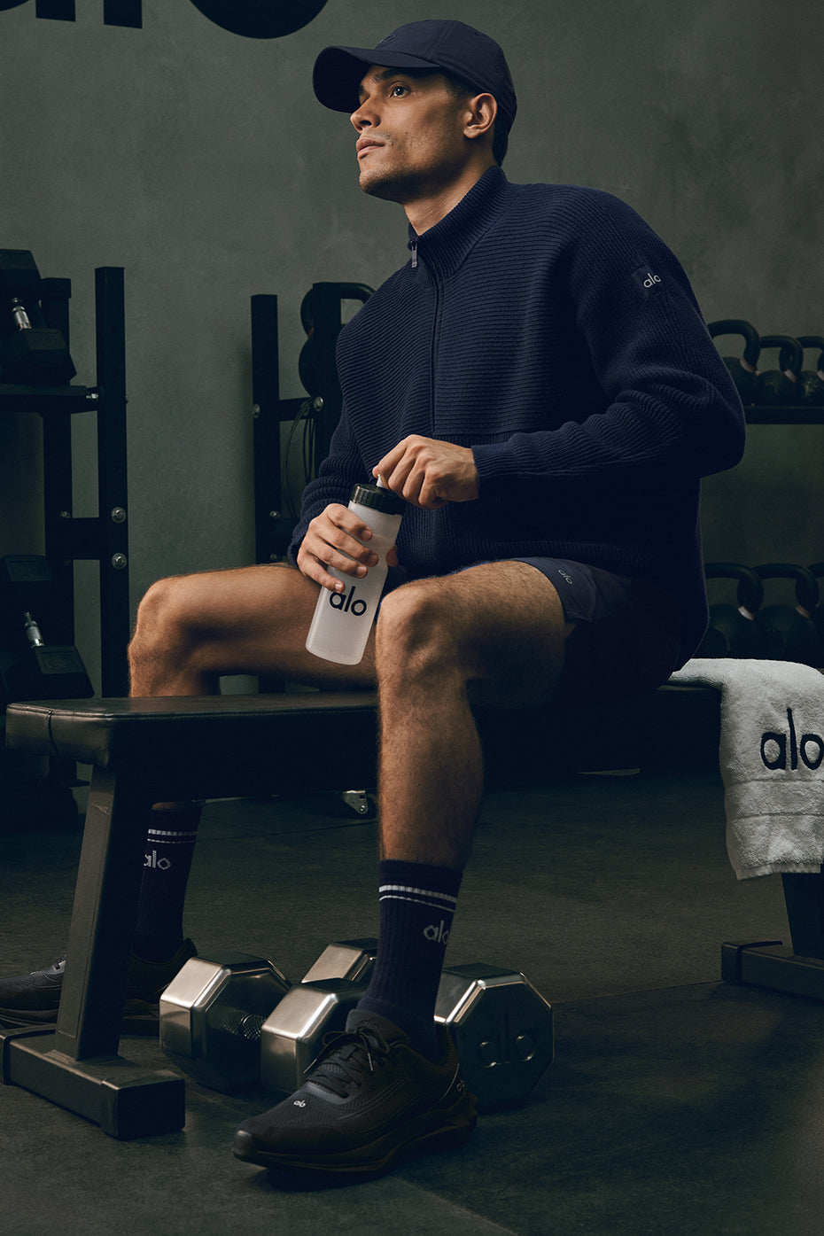 Alo Yoga Domain Shift Rib Knit 1/4 Zip Sweater - Navy