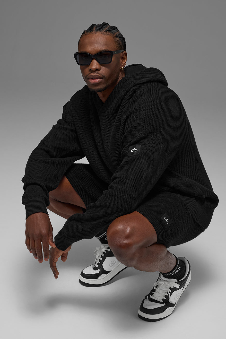 Alo Yoga Sports Club Sweater Knit Hoodie - Black