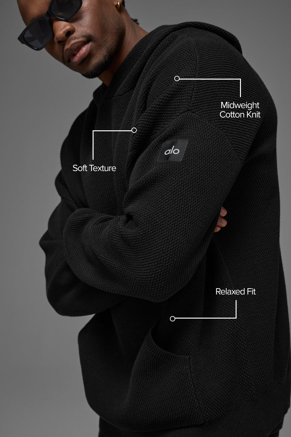 Alo Yoga Sports Club Sweater Knit Hoodie - Black