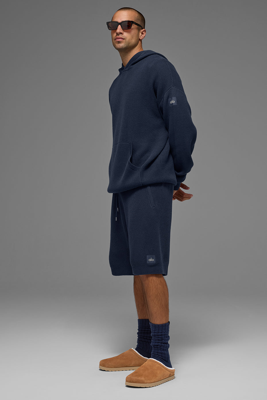 Alo Yoga Sports Club Sweater Knit Hoodie - Navy