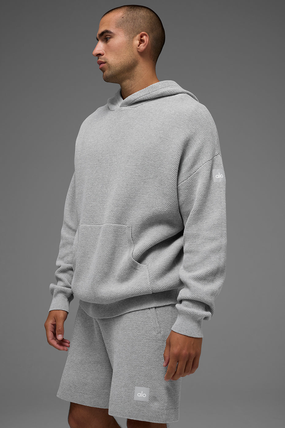 Alo Yoga Sports Club Sweater Knit Hoodie - Athletic Heather Grey