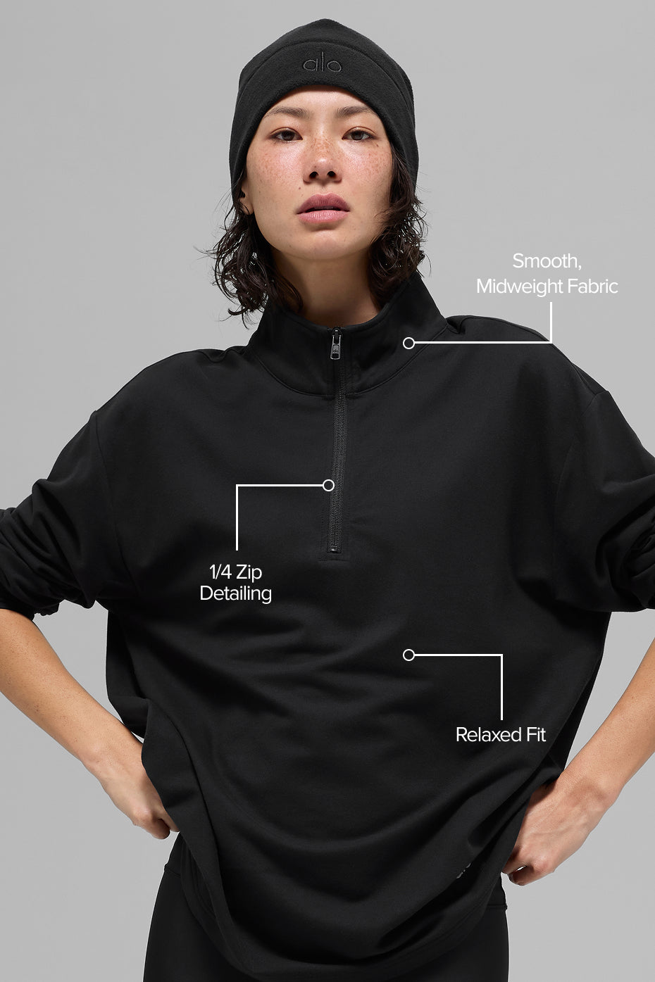 Alo Yoga Double Take Long Sleeve 1/4 Zip - Black