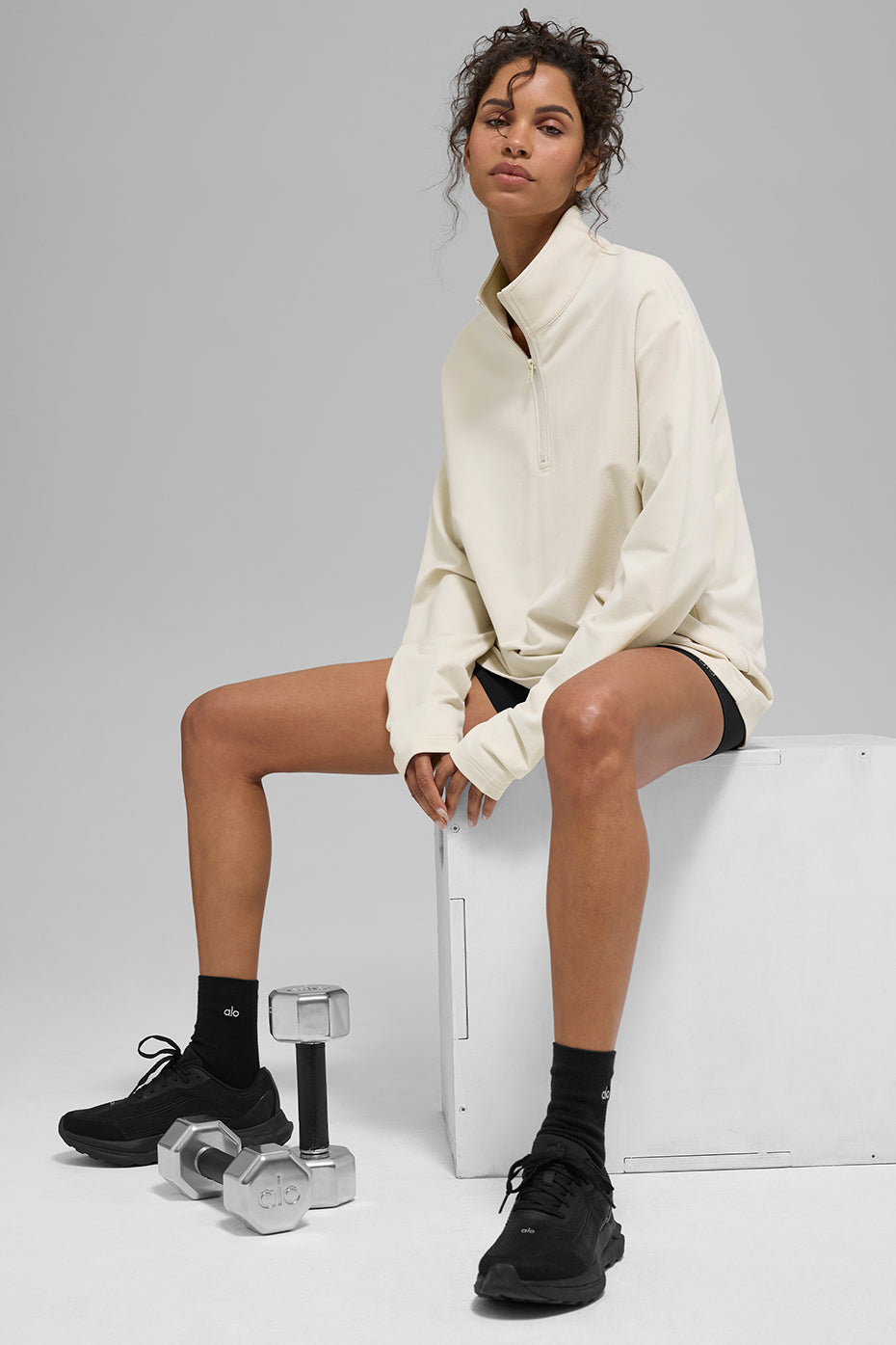 Alo Yoga Double Take Long Sleeve 1/4 Zip - Bone