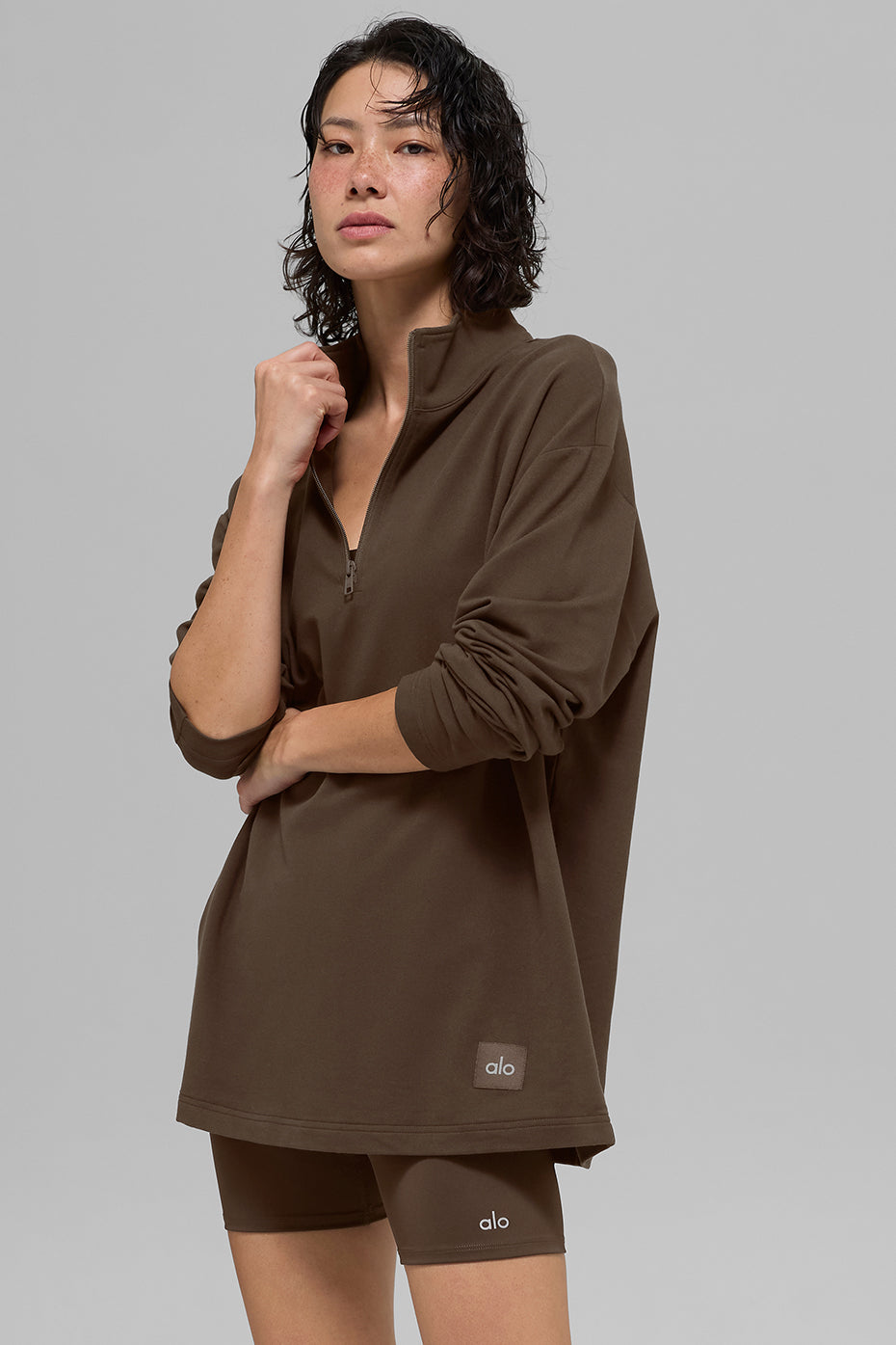 Alo Yoga Double Take Long Sleeve 1/4 Zip - Espresso