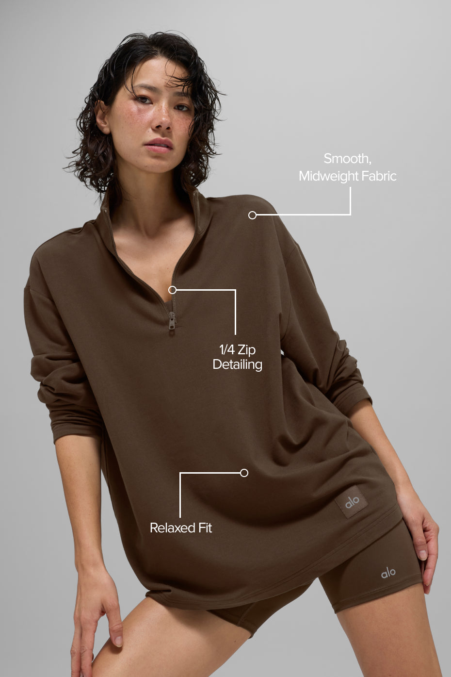 Alo Yoga Double Take Long Sleeve 1/4 Zip - Espresso