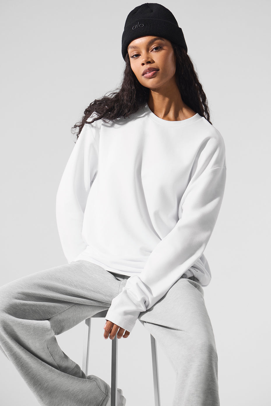 Alo Yoga Double Take Long Sleeve Crew - White