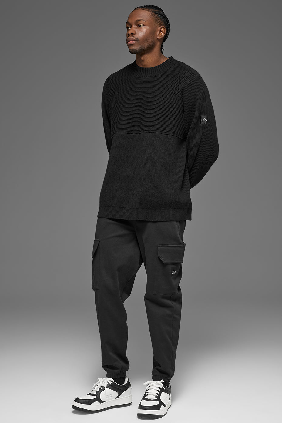 Alo Yoga Domain Shift Rib Knit Sweater Crew - Black