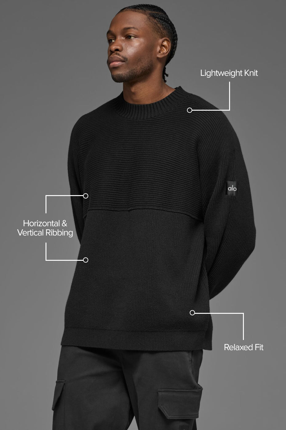 Alo Yoga Domain Shift Rib Knit Sweater Crew - Black