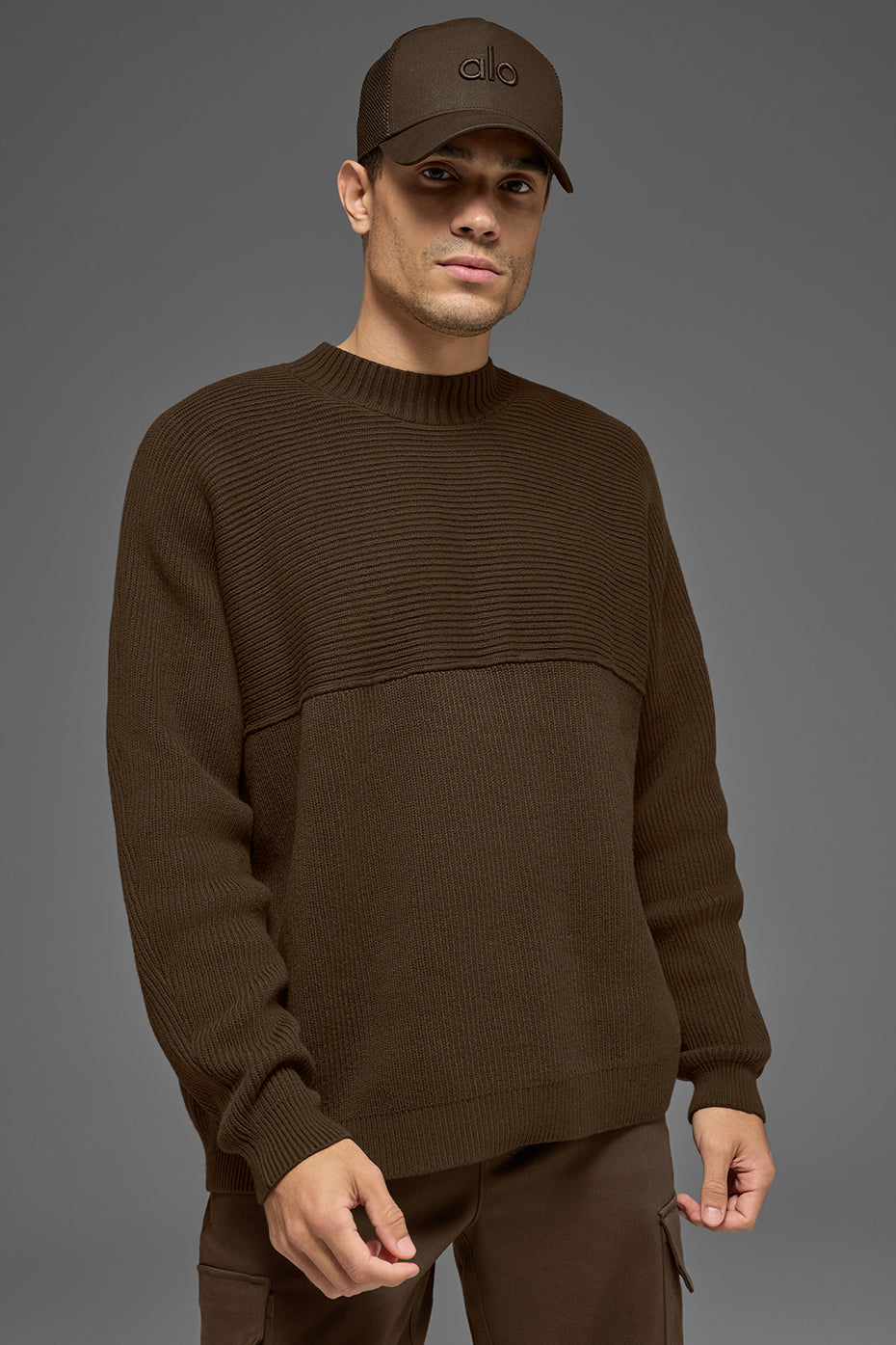 Alo Yoga Domain Shift Rib Knit Sweater Crew - Espresso