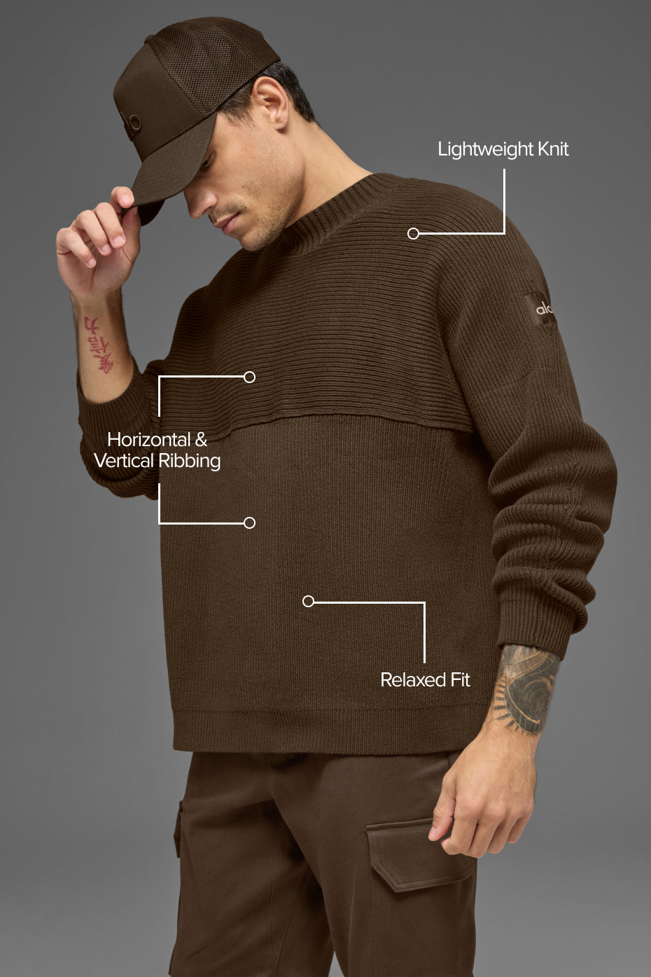Alo Yoga Domain Shift Rib Knit Sweater Crew - Espresso