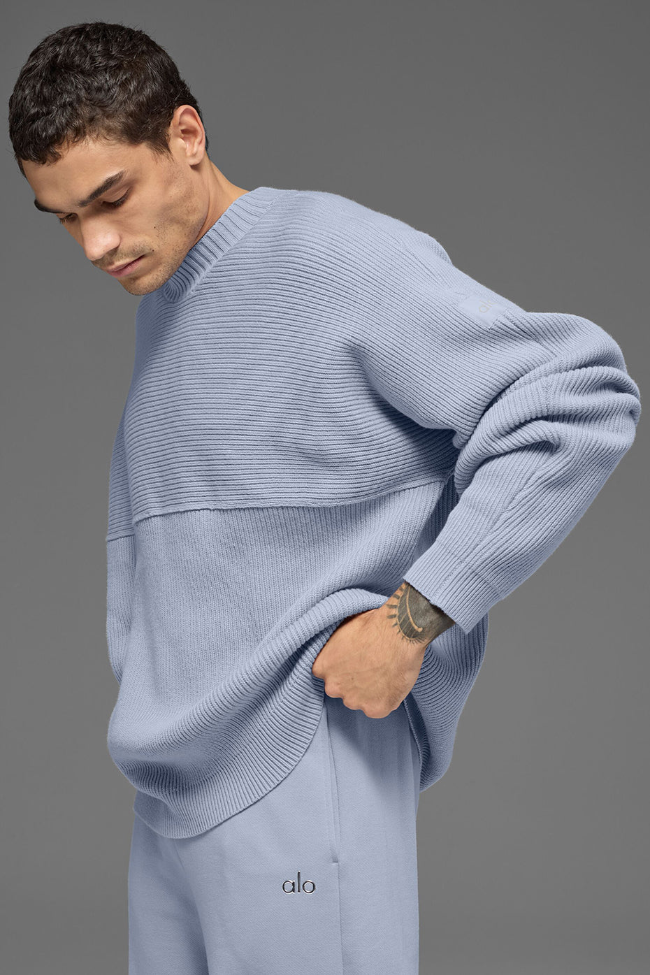 Alo Yoga Domain Shift Rib Knit Sweater Crew - Winter Frost