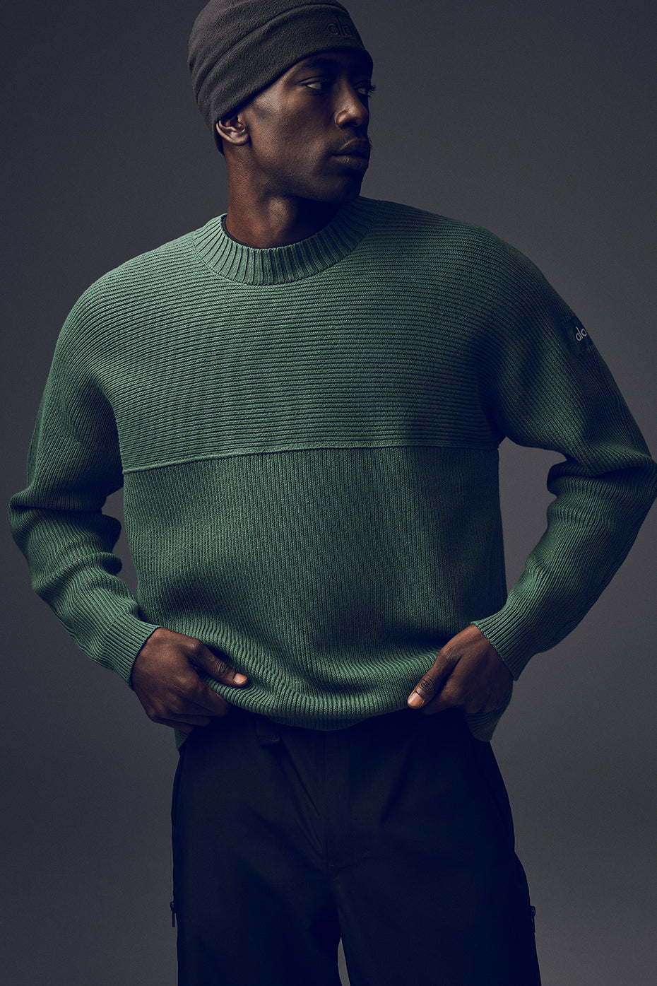Alo Yoga Domain Shift Rib Knit Sweater Crew - Clover Green