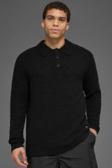Alo Yoga Textured Knit Long Sleeve Polo - Black