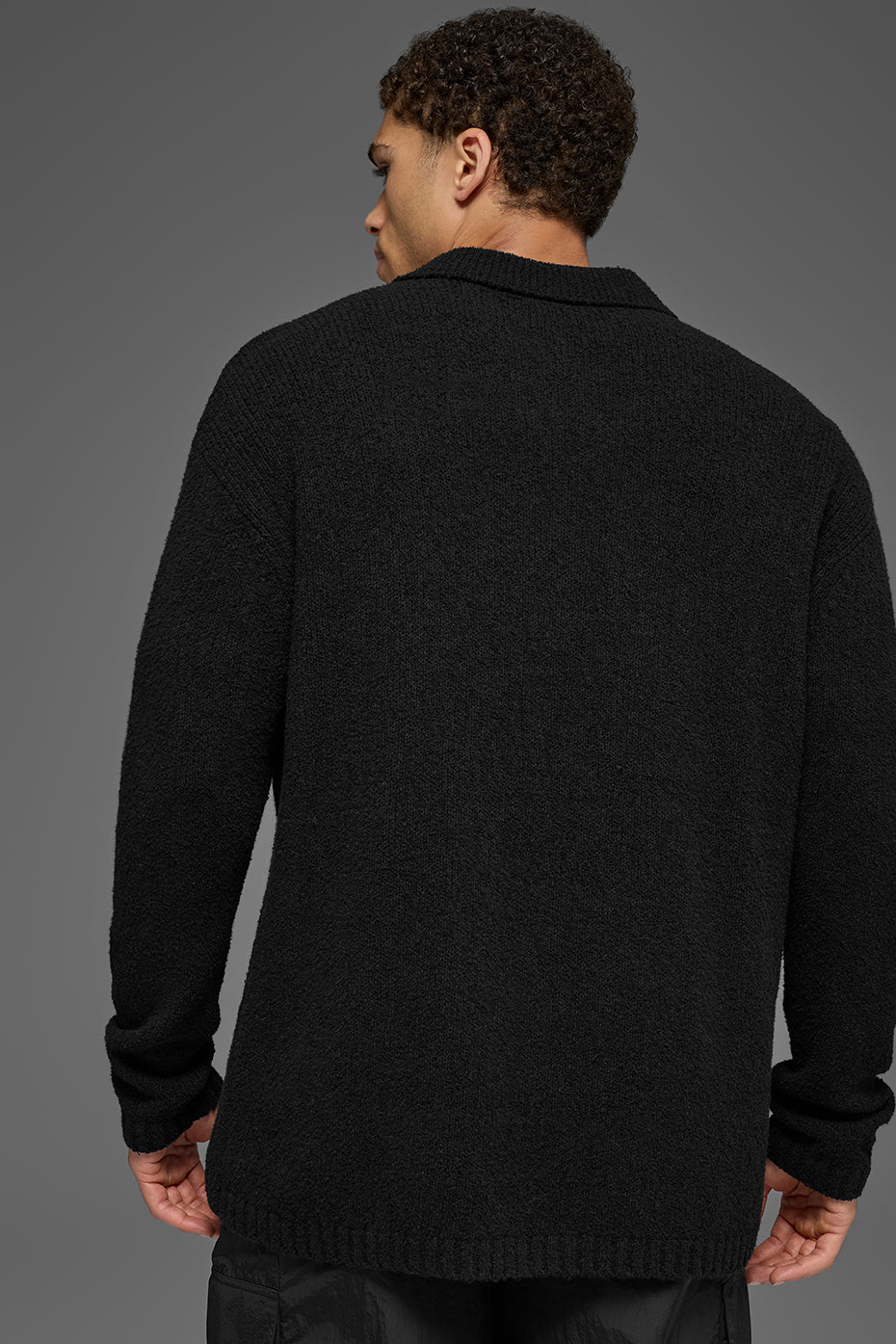 Alo Yoga Textured Knit Long Sleeve Polo - Black