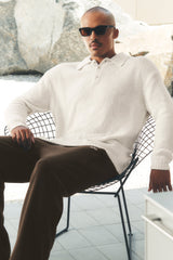Alo Yoga Textured Knit Long Sleeve Polo - Ivory