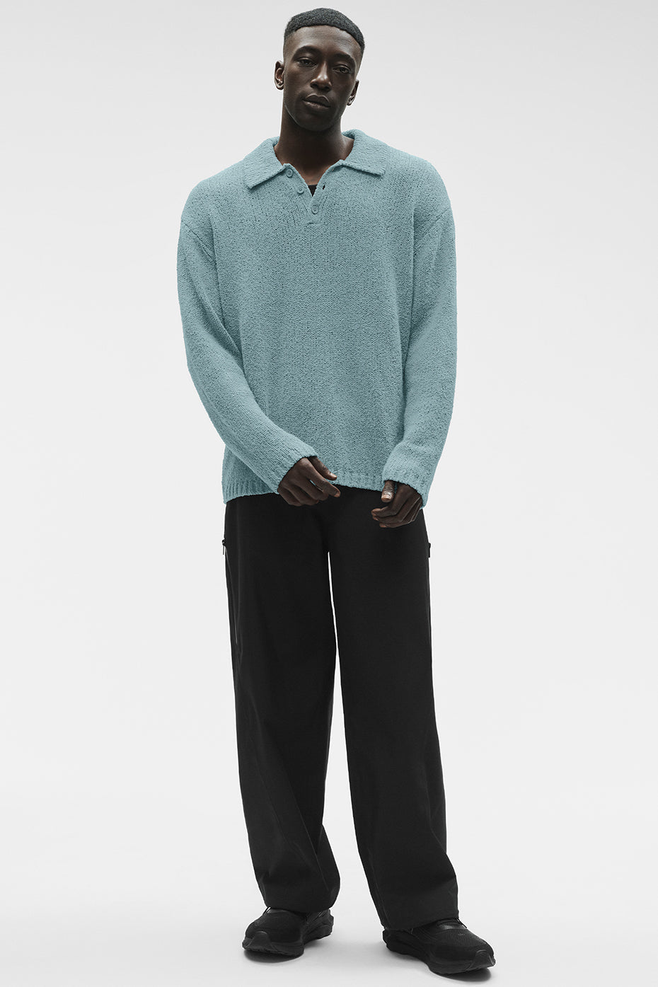Alo Yoga Textured Knit Long Sleeve Polo - Desert Sage
