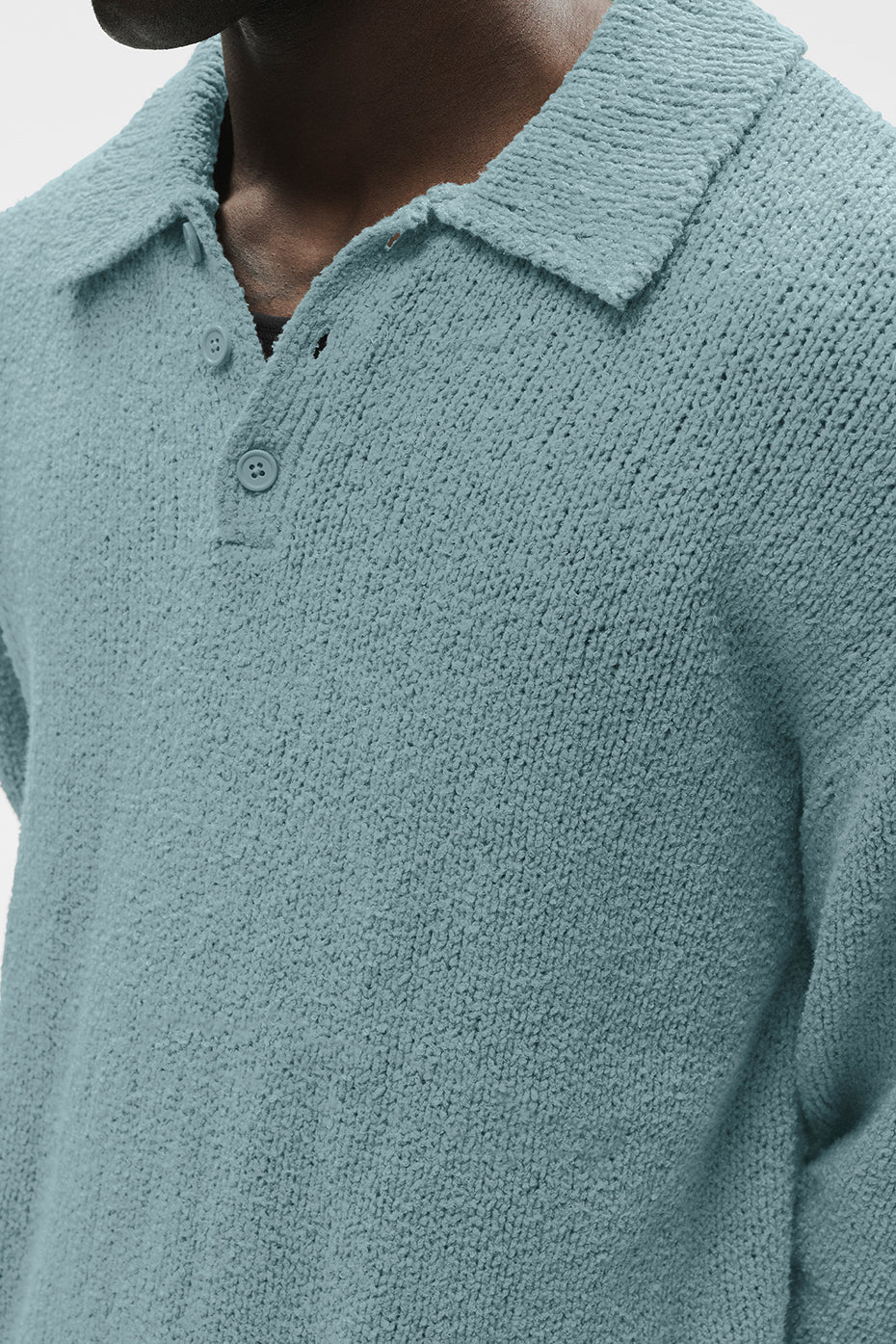 Alo Yoga Textured Knit Long Sleeve Polo - Desert Sage
