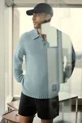 Alo Yoga Textured Knit Long Sleeve Polo - Desert Sage