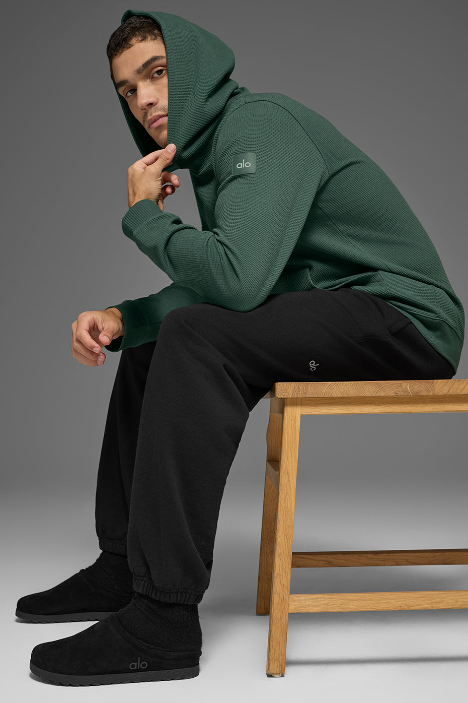 Alo Yoga Waffle Lounge Hoodie - Clover Green