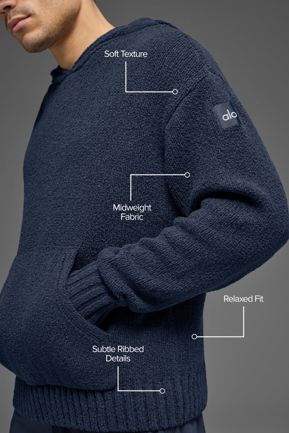 Alo Yoga Textured Knit Hoodie - Navy