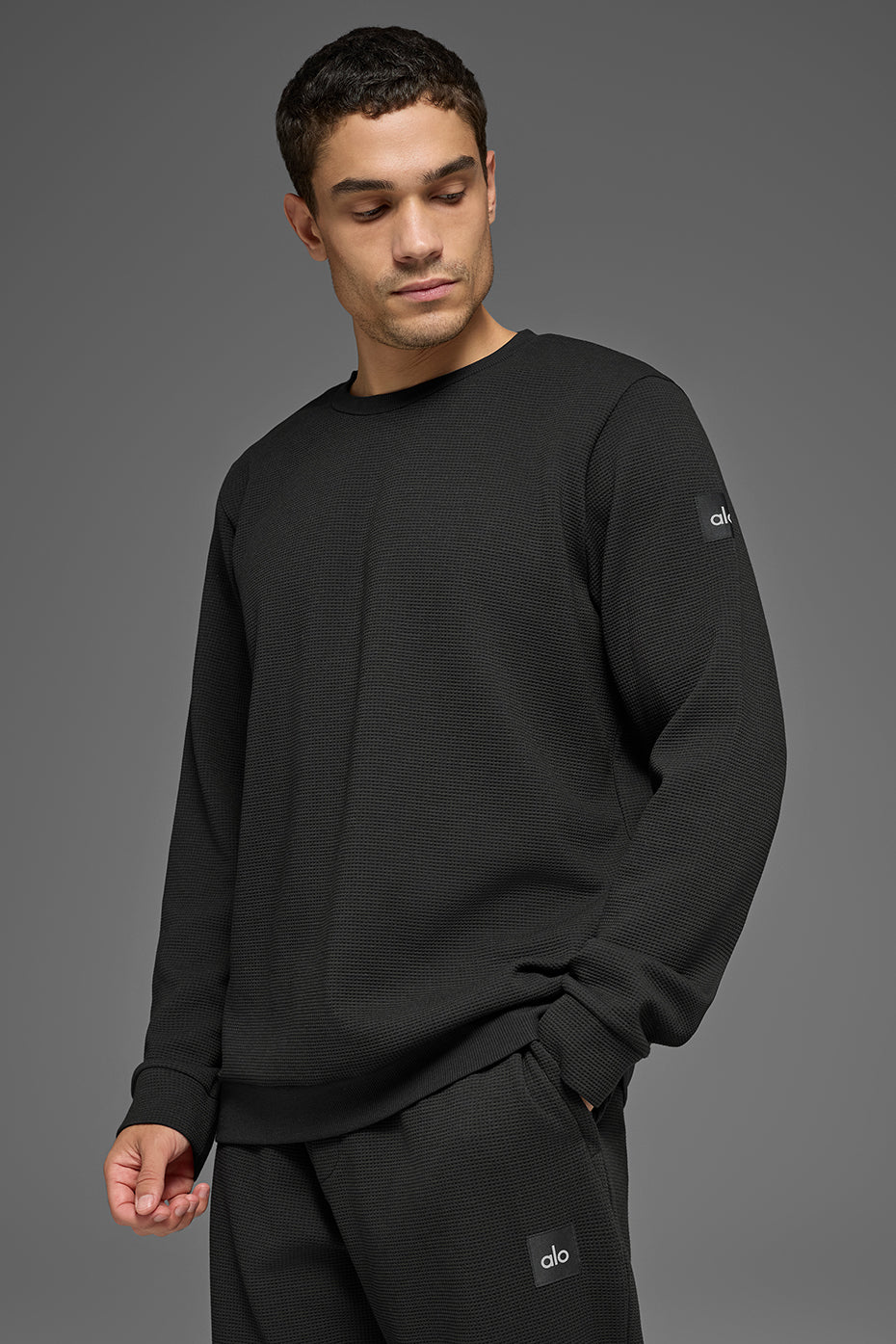Alo Yoga Waffle Lounge Long Sleeve Crew - Black