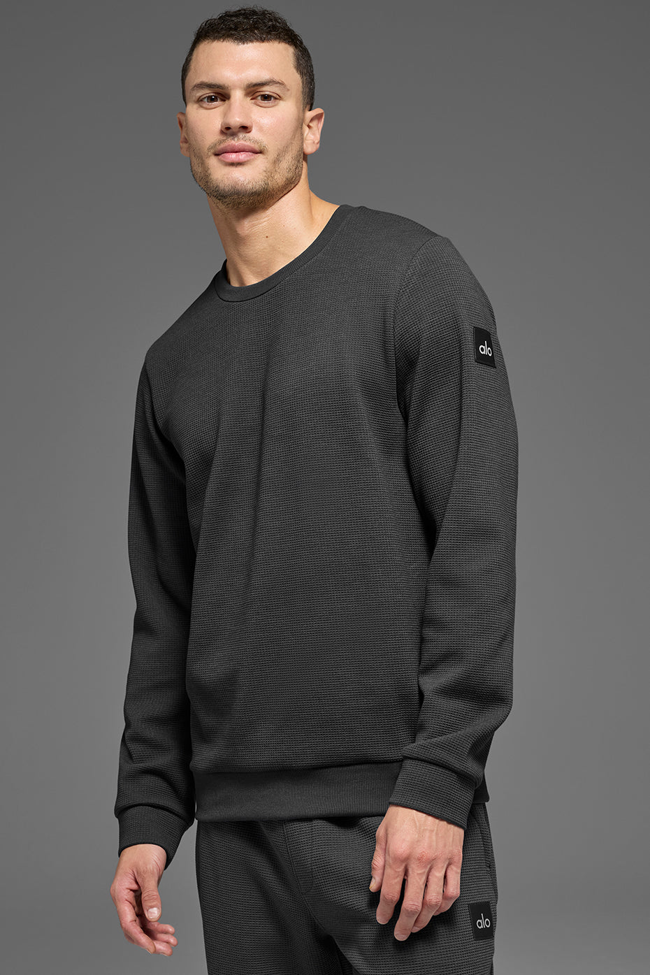 Alo Yoga Waffle Lounge Long Sleeve Crew - Anthracite