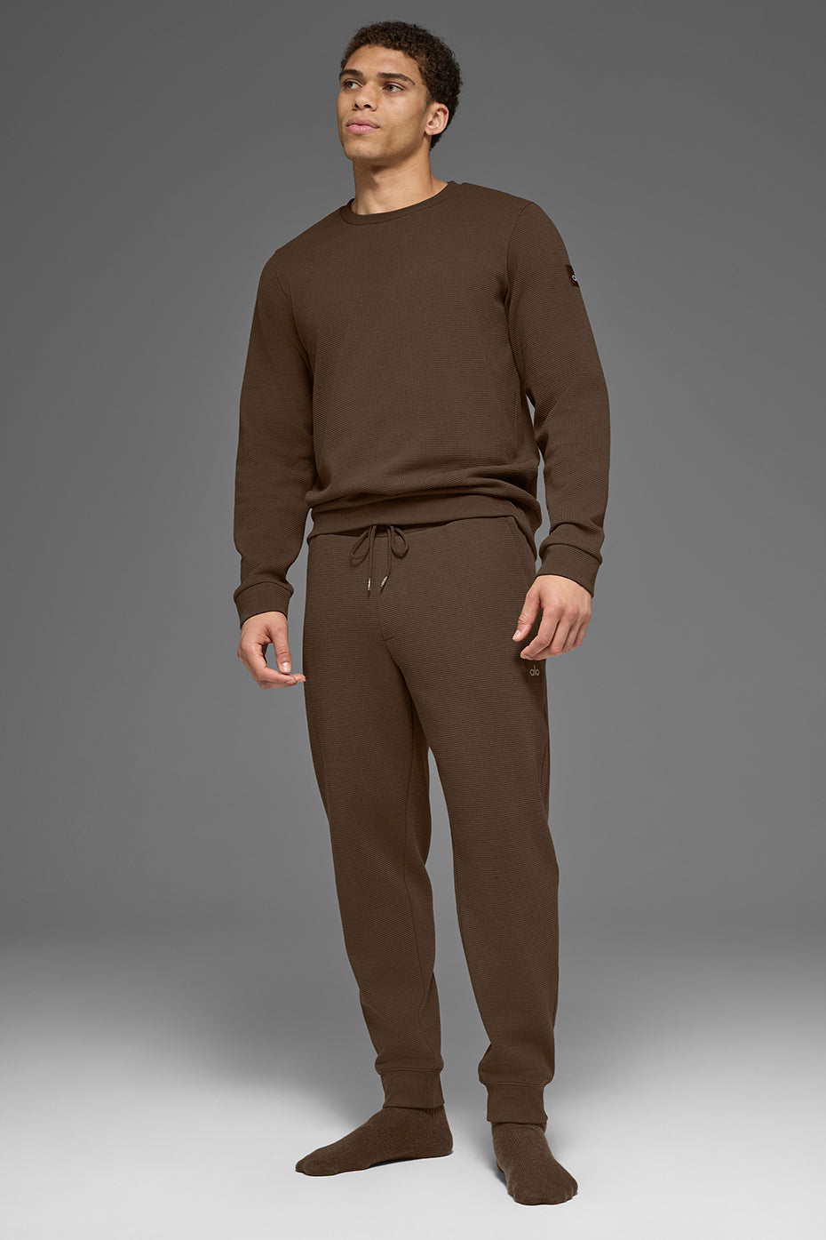 Alo Yoga Waffle Lounge Long Sleeve Crew - Espresso
