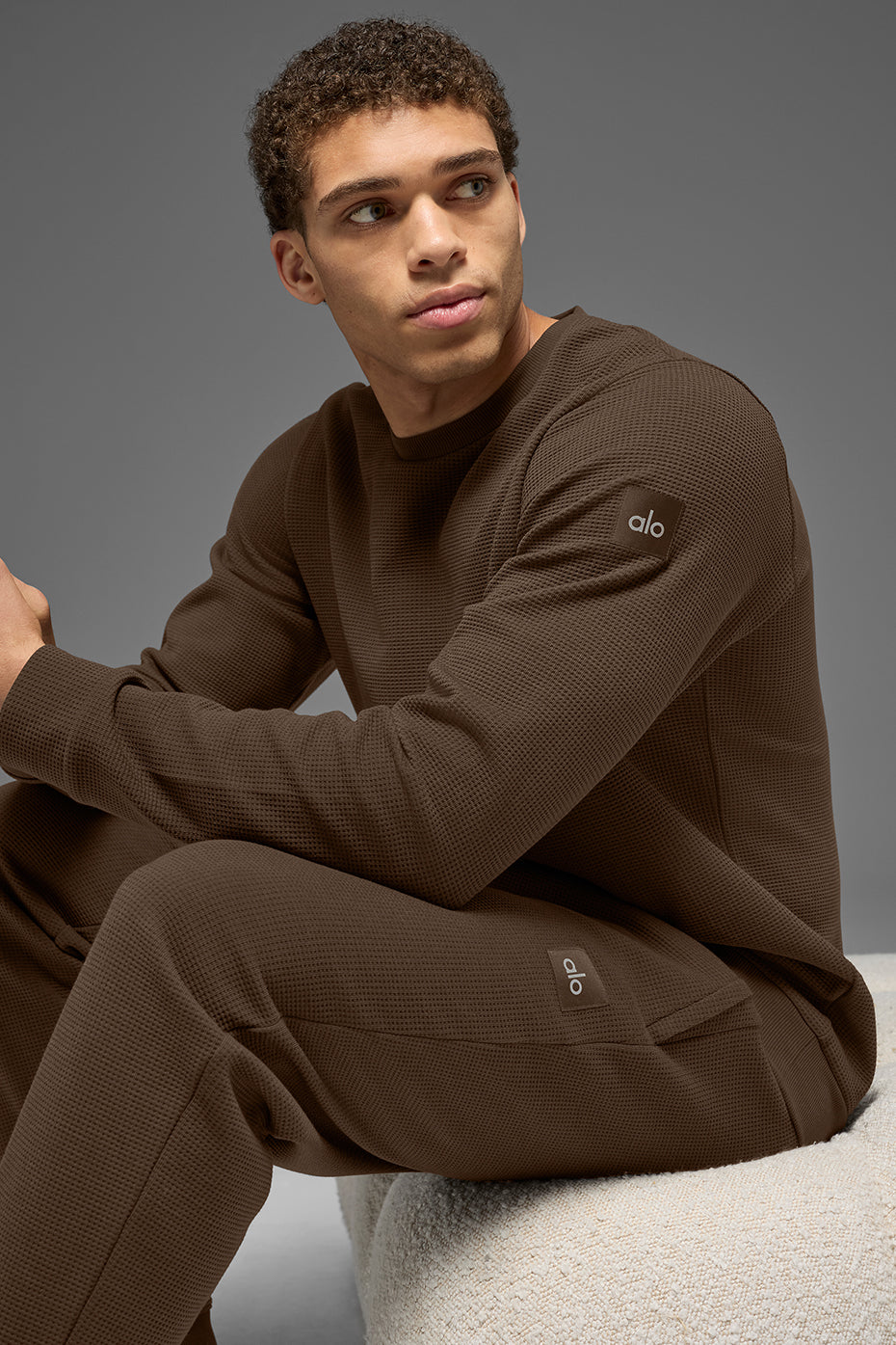 Alo Yoga Waffle Lounge Long Sleeve Crew - Espresso