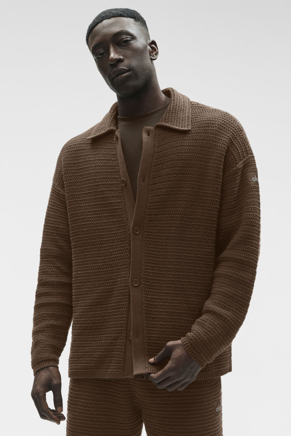 Alo Yoga Shift Knit Button Up Long Sleeve - Espresso