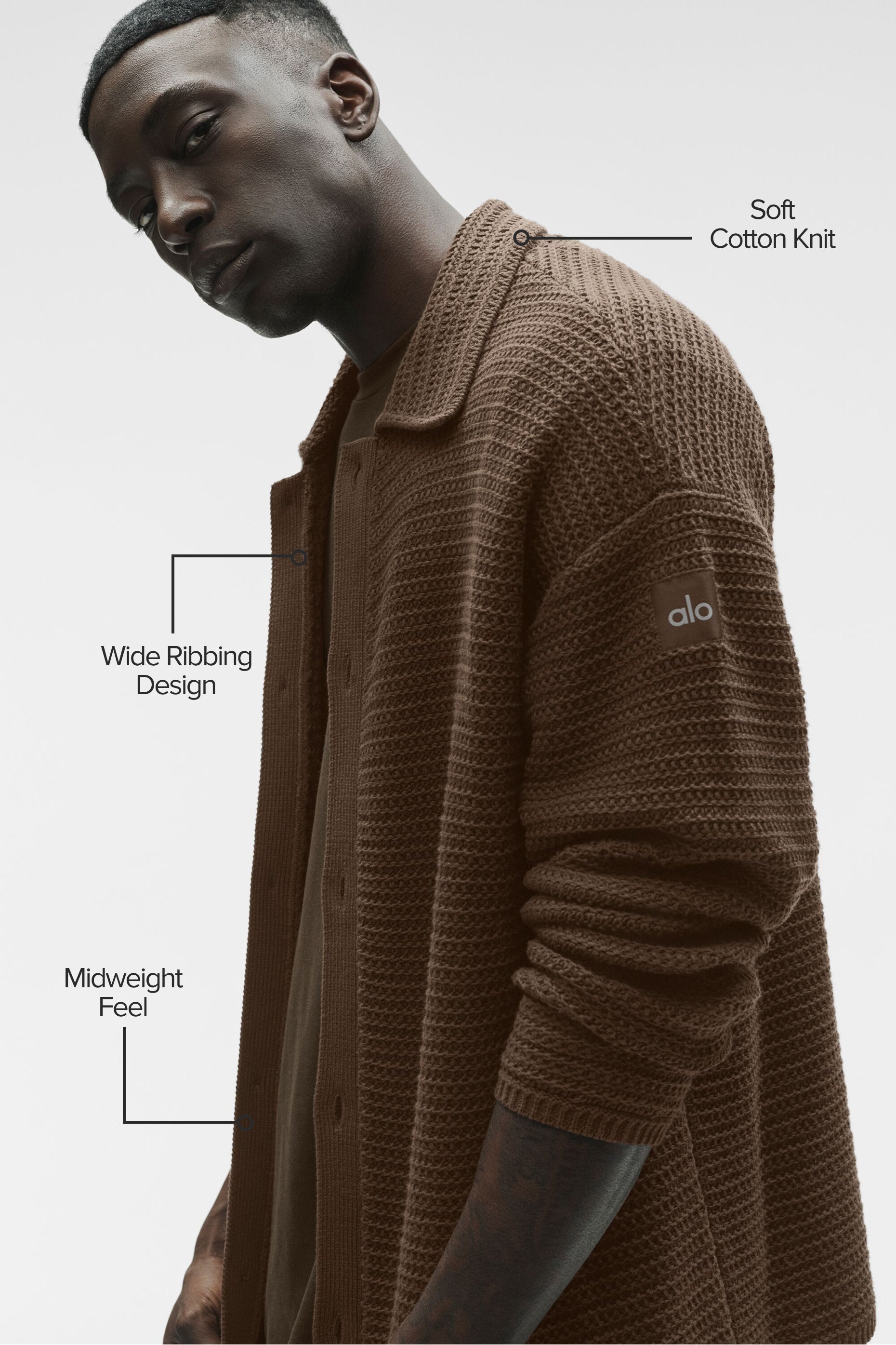 Alo Yoga Shift Knit Button Up Long Sleeve - Espresso