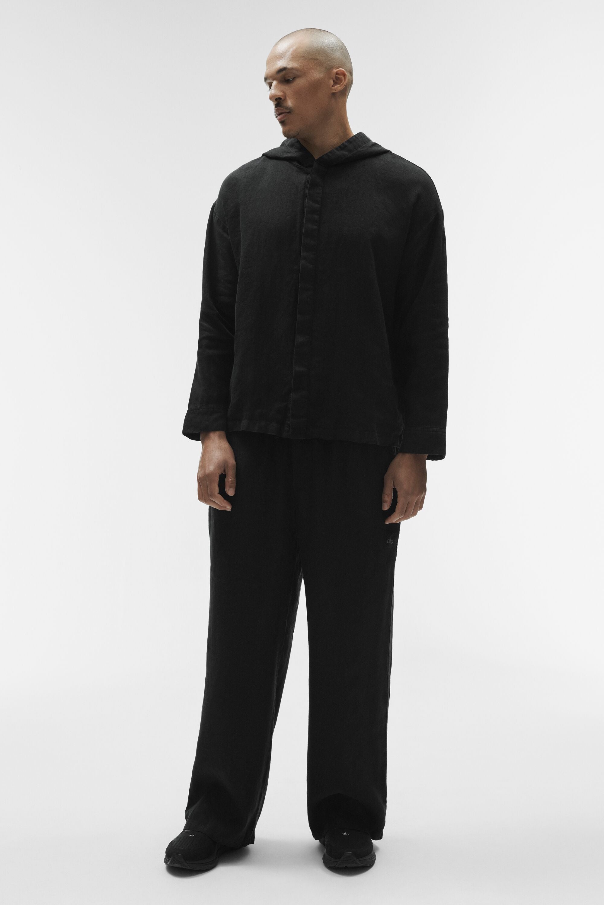 Alo Yoga Linen Days Button Up Hoodie - Black