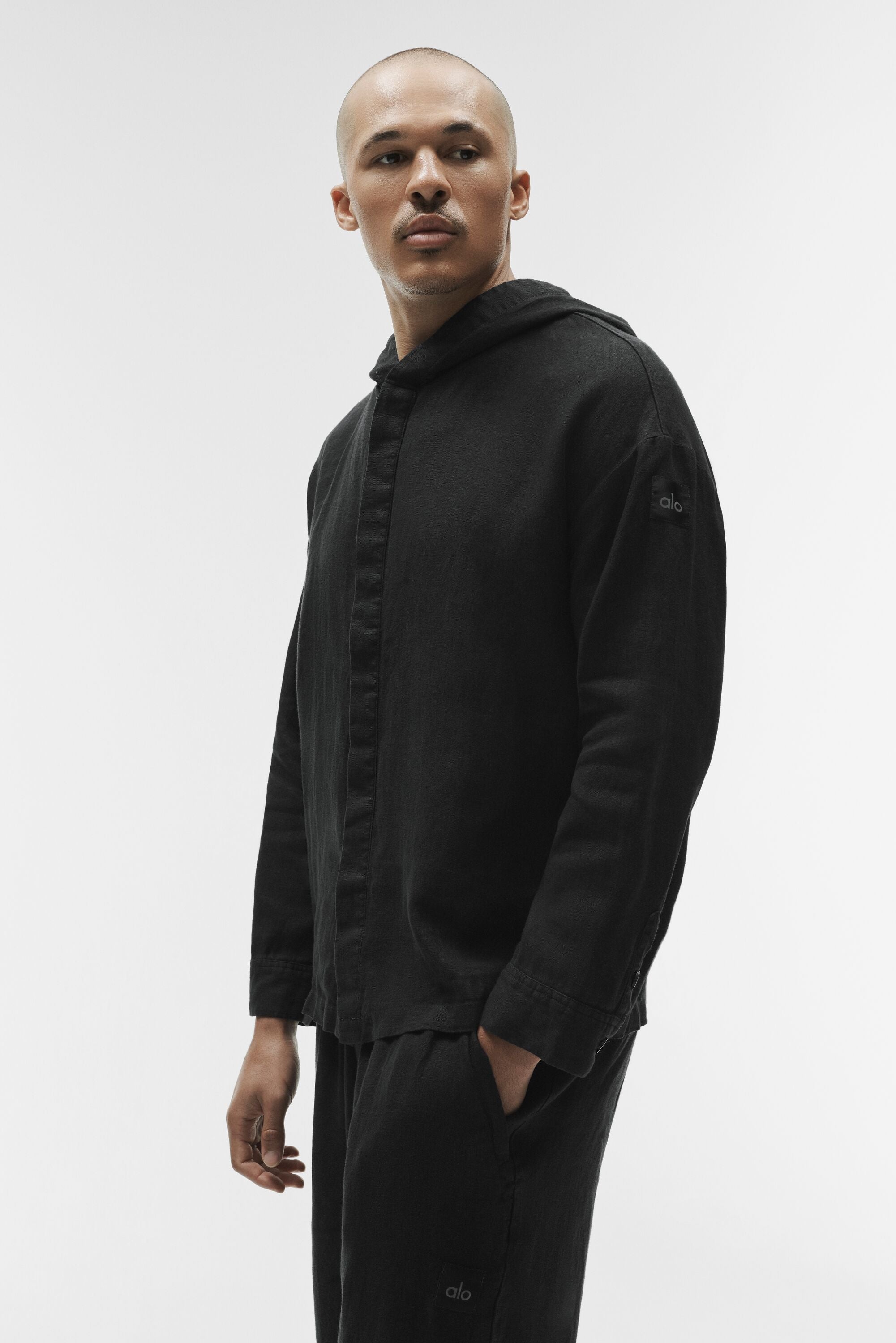 Alo Yoga Linen Days Button Up Hoodie - Black