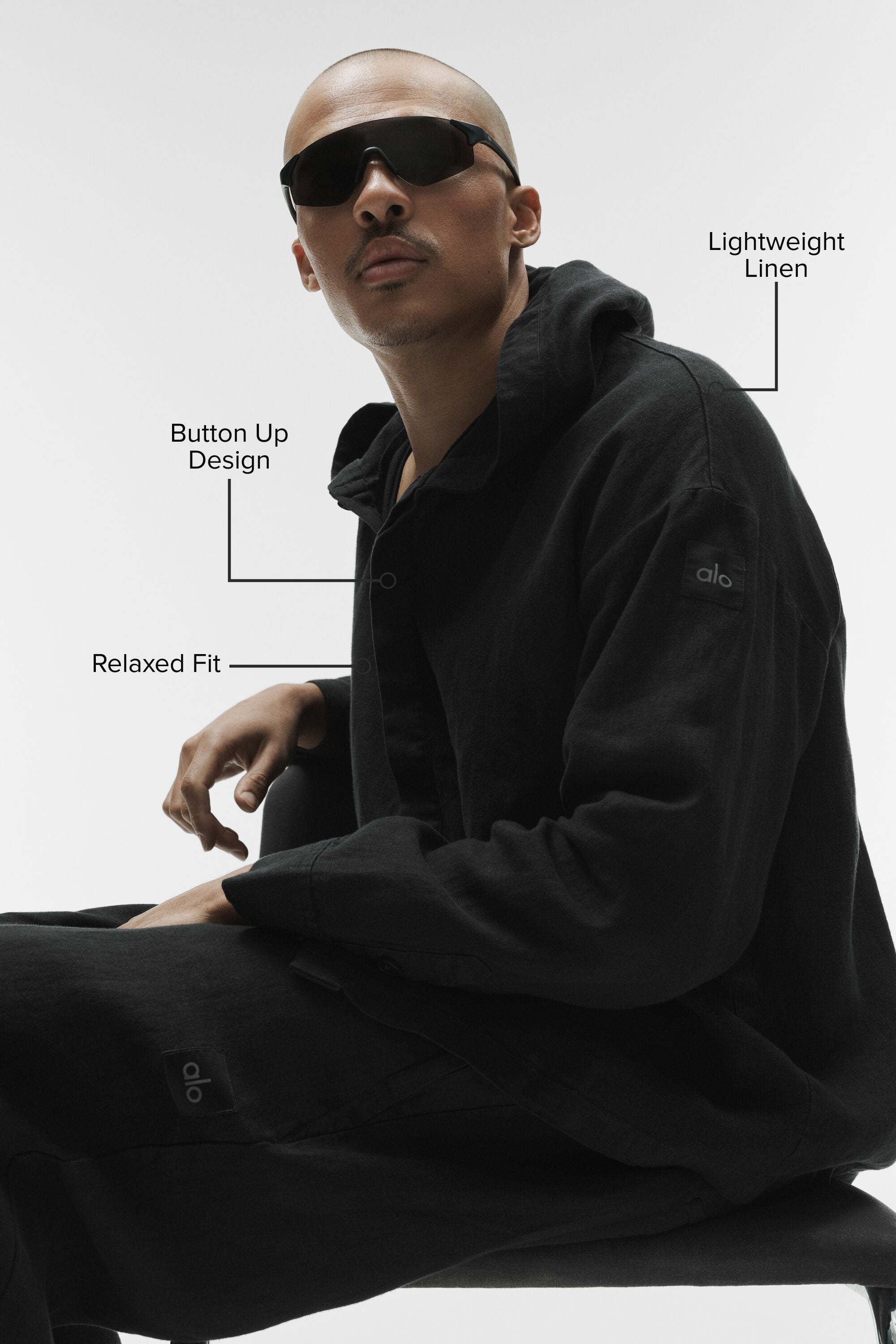 Alo Yoga Linen Days Button Up Hoodie - Black