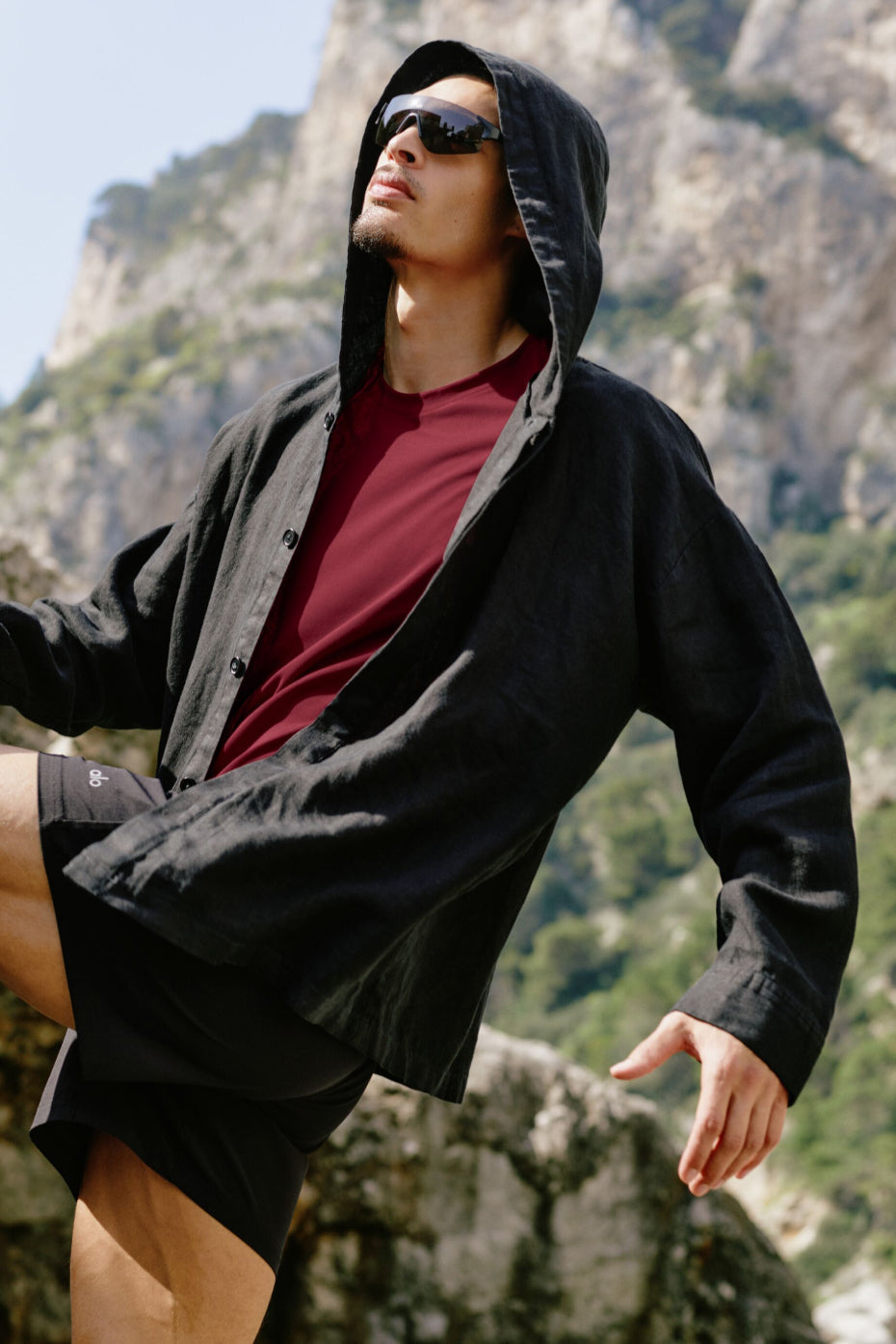 Alo Yoga Linen Days Button Up Hoodie - Black