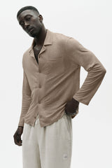 Alo Yoga Linen Jersey Coastal Long Sleeve Button Up - Gravel