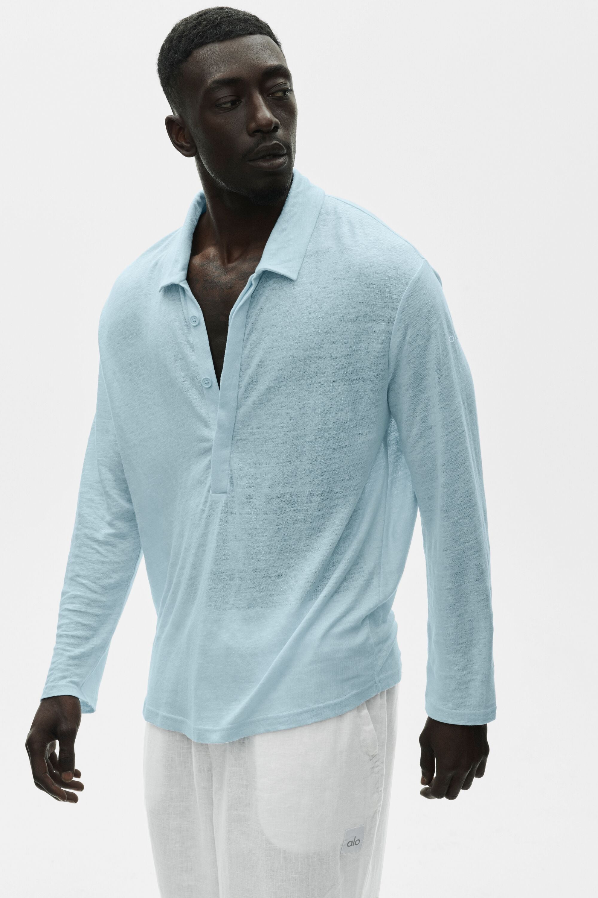 Alo Yoga Linen Jersey Coastal Long Sleeve Pullover - Seaside Blue