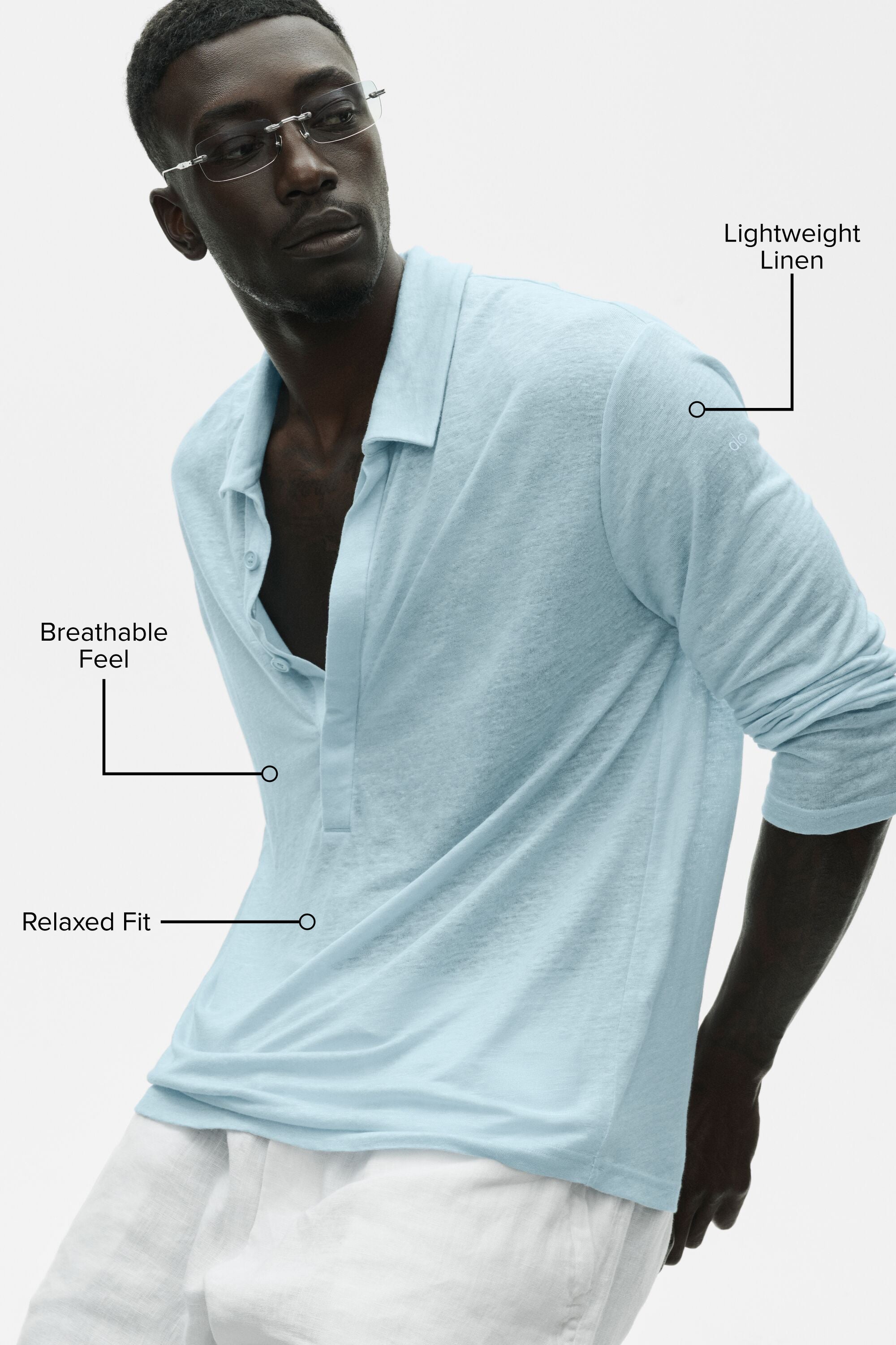 Alo Yoga Linen Jersey Coastal Long Sleeve Pullover - Seaside Blue