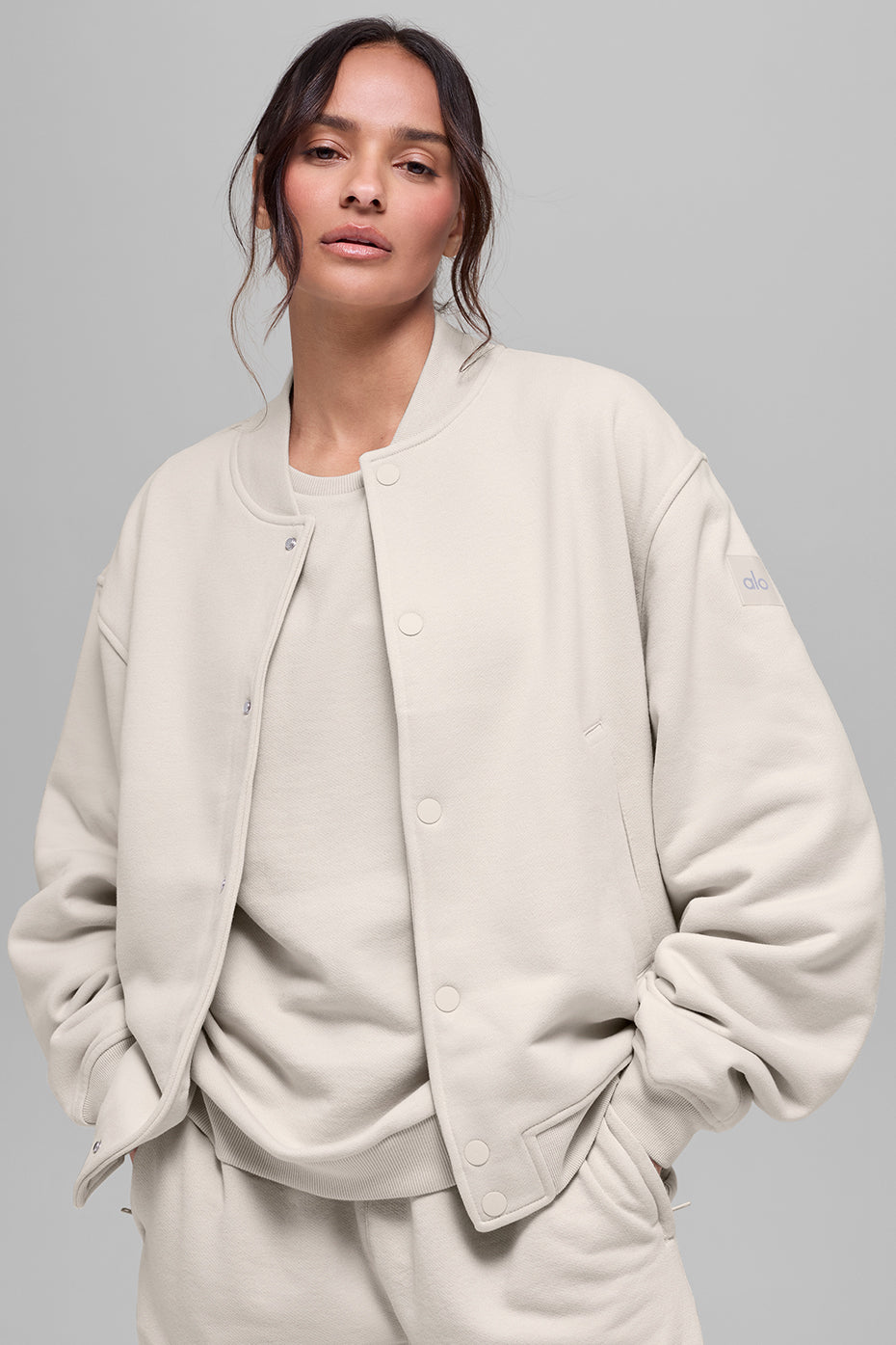 Alo Yoga Renown Varsity Jacket - Bone