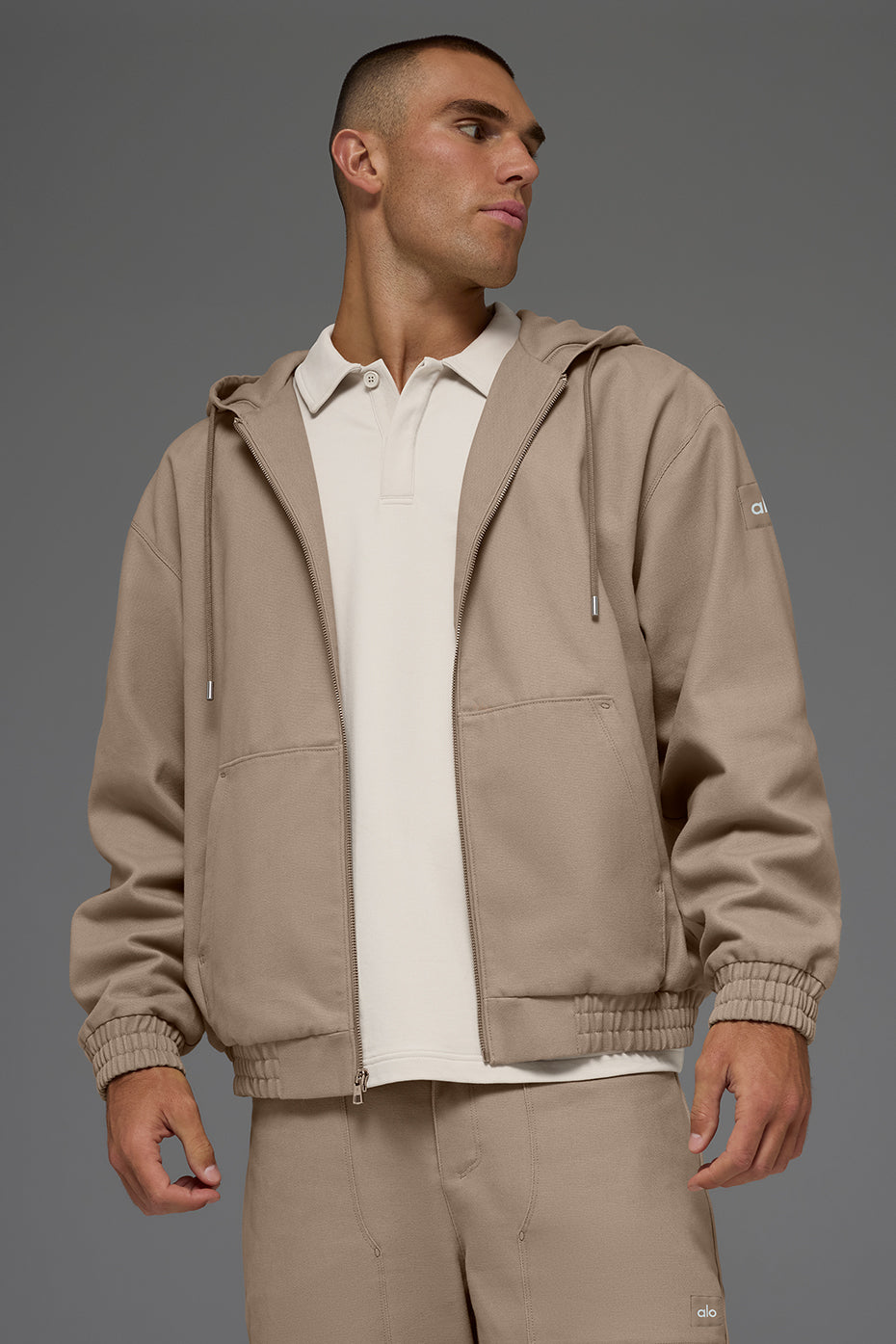Alo Yoga Cotton Canvas Full Zip Hoodie - Gravel