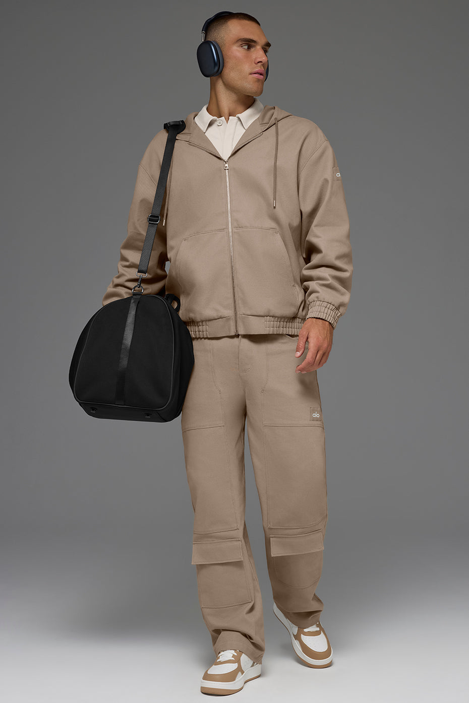 Alo Yoga Cotton Canvas Full Zip Hoodie - Gravel