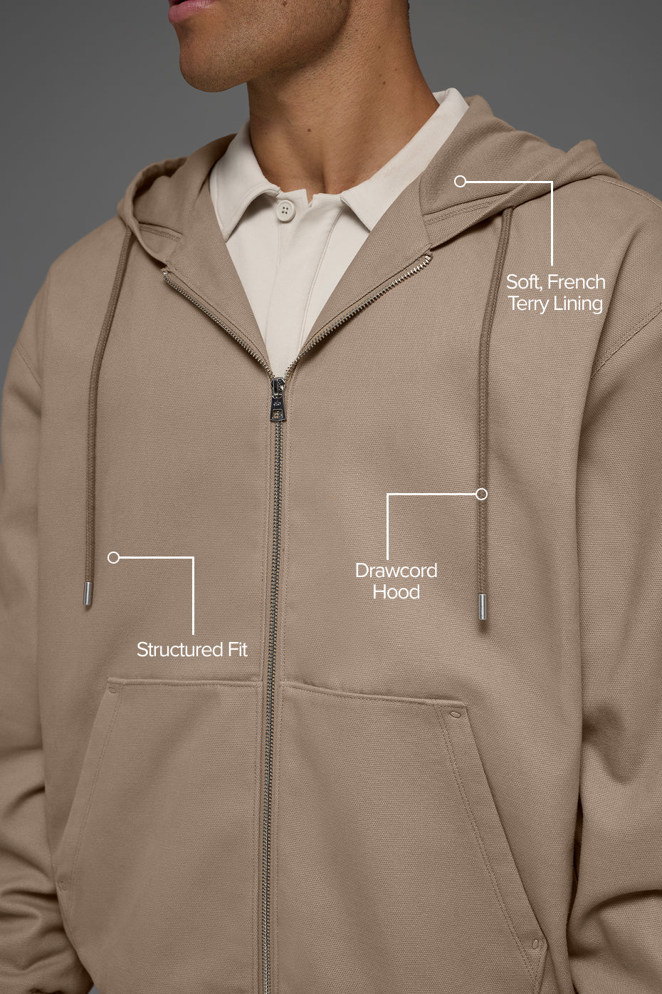 Alo Yoga Cotton Canvas Full Zip Hoodie - Gravel