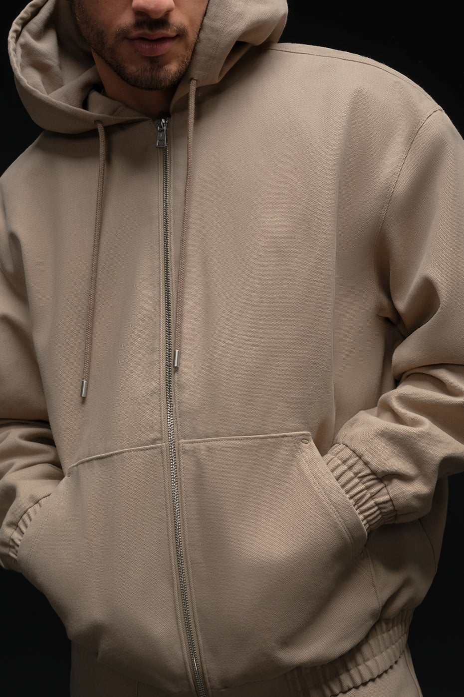 Alo Yoga Cotton Canvas Full Zip Hoodie - Gravel
