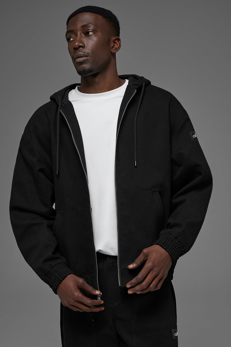 Alo Yoga Cotton Canvas Full Zip Hoodie - Black