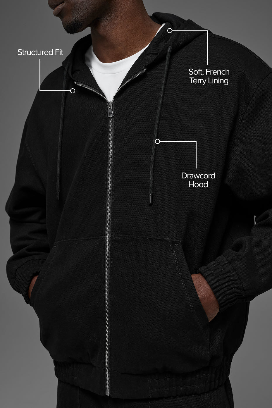Alo Yoga Cotton Canvas Full Zip Hoodie - Black
