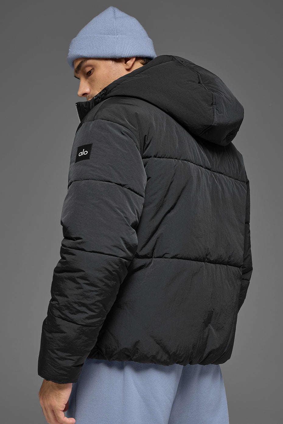 Alo Yoga Crinkle Nylon Hooded Stage Puffer - Black